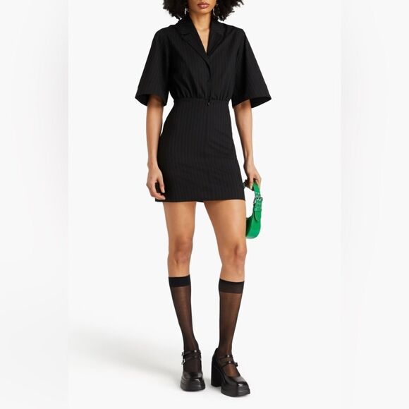 NWT GANNI + NET SUSTAIN pinstriped recycled-twill mini dress - Picture 6 of 16